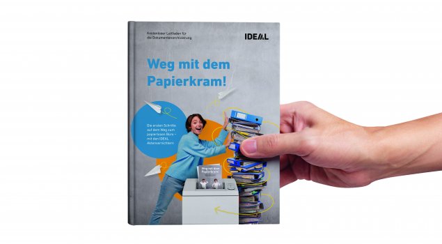 Fundiertes Hintergrundwissen zu den Themen „Scannen, archivieren, shreddern“ vermittelt eine Ideal-Landingpage sowie ein kostenloser Leitfaden „Weg mit dem Papierkram!“