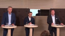 v.l.: Detlef Braun, Geschäftsführer der Messe Frankfurt; Mike Josef, Aufsichtsratsvorsitzender der Messe Frankfurt und Oberbürgermeister der Stadt Frankfurt; Wolfgang Marzin, Vorsitzender der Geschäftsführung der Messe Frankfurt