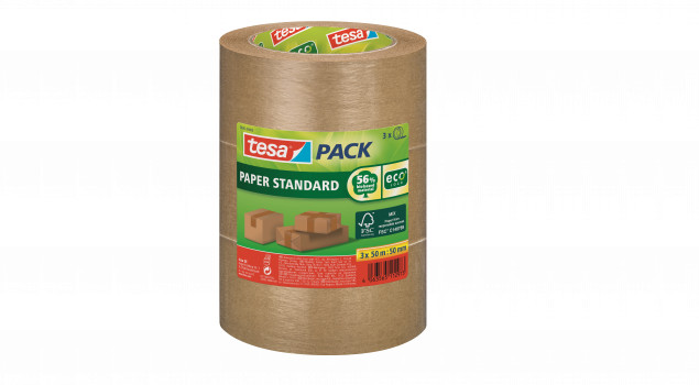 Das Paketklebeband „tesapack Paper Standard“ im Dreierpack.