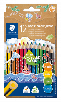 Die Noris colour jumbo Buntstifte im Sternchendesign sind aus Upcycled Wood und für Kinder ab vier Jahren geeignet.