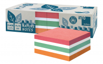 Die „inFO“ Nature Notes Hafnotizwürfel in frischen Recyclingpapierfarben sind mit dem „Blauen Engel“ zertifiziert. Erhältlich sind die Haftnotizwürfel im Blattformat 75 x75 Zentimeter, 400 Blatt pro Würfel, jeweils zwei Würfel pro Packung.